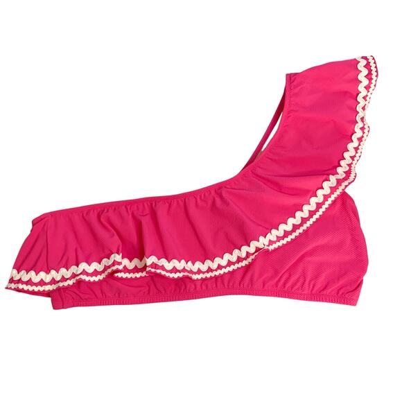 NWT J. Crew Pink Rickrack One Shoulder Bikini Top Size XXL - Picture 2 of 5